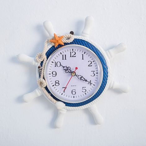 Horloge Murale à Roue Blanche de Style Méditerranéen Silent Sweep Pendules Murales en Bois pour Décoration de Salon