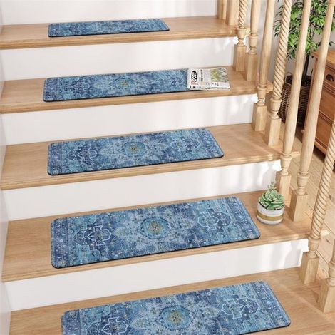Tapis d'escalier antidérapants et amovibles 20 x 76 cm (lot de 4) - Protection optimale pour les marches d'escalier - Convient aux enfants, aux personnes âgées et aux animaux domestiques - Noir et gri (1/5)