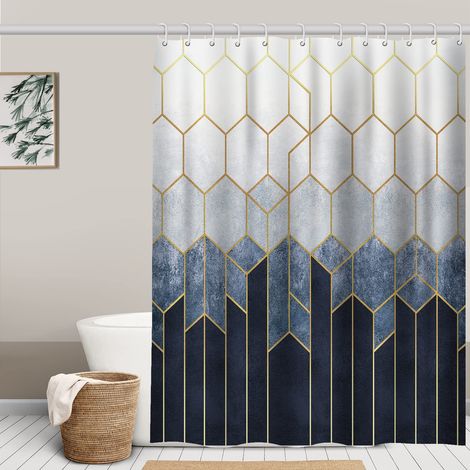 Rideau de douche 100% polyester motifs géométriques 180x180cm, anti-moisissure antibactérien lavable (1/4)