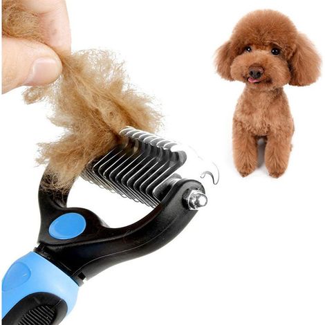 Doppelseitige Entwirrungsbürste für Hunde und Katzen, kleine Größe, 11 weiche + 6 harte Zinken, blau, Blisterverpackung (1/4)