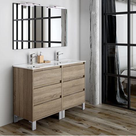 Meuble de salle de bain 120cm double vasque - 6 tiroirs - cambrian (chêne clair) - TIRIS 3C (1/5)