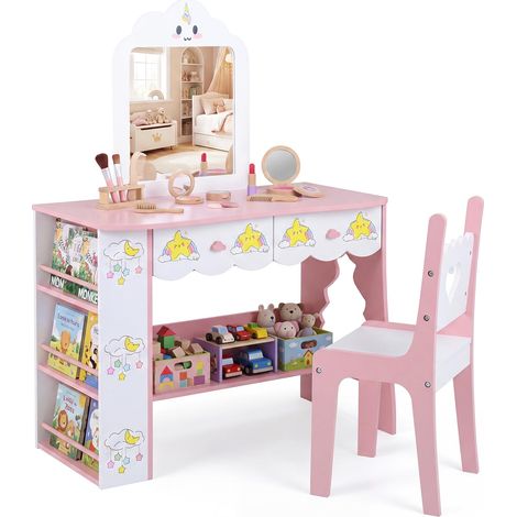 COSTWAY Toeletta Trucco per Bambina 3+ Anni per Cameretta (1/5)
