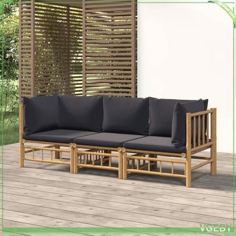 Salon de jardin - FAFEICY - 3155215 - Bambou - Modulaire - Coussins gris foncé (1/5)