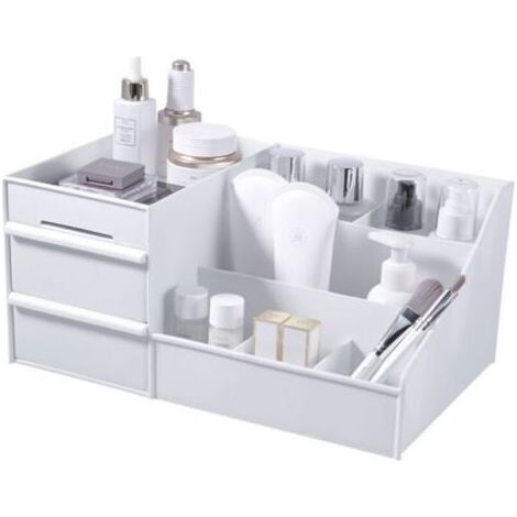 Organisateur de maquillage de bureau tiroirs, produits de beauté coffre de rangement organisateur de bureau bureau papeterie boîte de rangement organisateur de maquillage (blanc) (1/5)