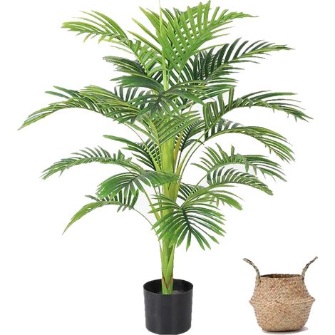 Vicmhuang – Plante verte artificielle palmier areca dypsis lutescens – Hauteur 112 cm – Largeur 17 cm – Pot tissé pour décoration intérieure