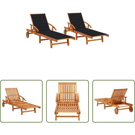 Chaise longue bois - Chaises longues lot de 2 avec coussins Bois d'acacia solide (1/5)
