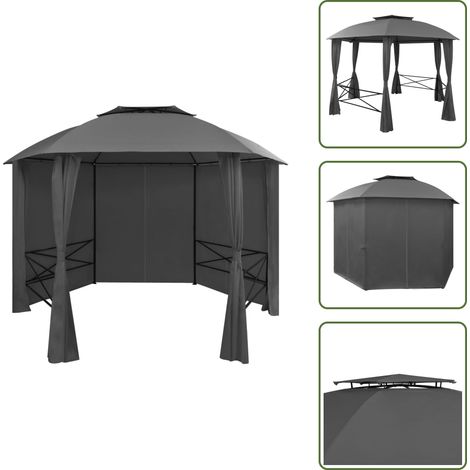 Gartenpavillon mit Vorhängen Sechseckig 360x265 cm - Gartenpavillon - Partyzelt - Outdoor Möbel - Sommerhaus - Terrasse (1/5)