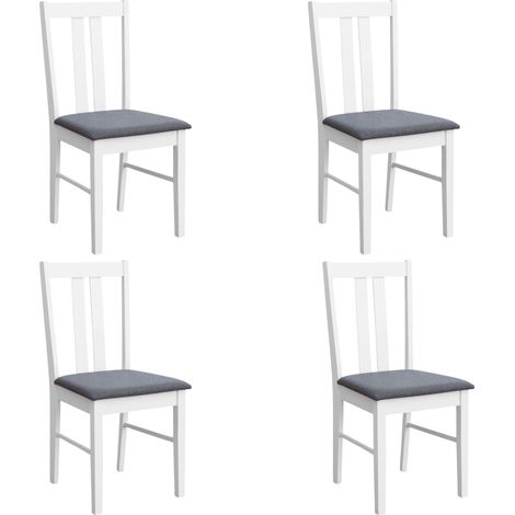 Set 4 Sillas de Cocina Comedor Classic, Conjunto 2 Sillas Cocina Fabricadas en Melamina tapizadas asiento gris Color Blanco