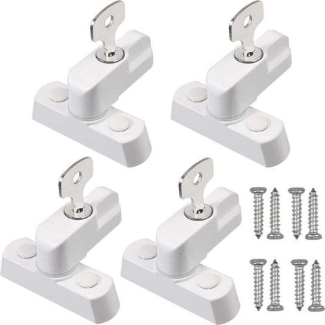 Lot de 4 verrous de fenêtre avec clés, en alliage de zinc robuste, pour porte et fenêtre en PVC, blanc (1/4)