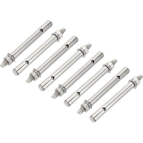 Chevilles d'expansion M6 x 80 mm en acier inoxydable 304, 8 pièces Boulon à tête hexagonale externe Manchon allongé pour béton Placoplâtre Projets de construction, Argent (1/5)