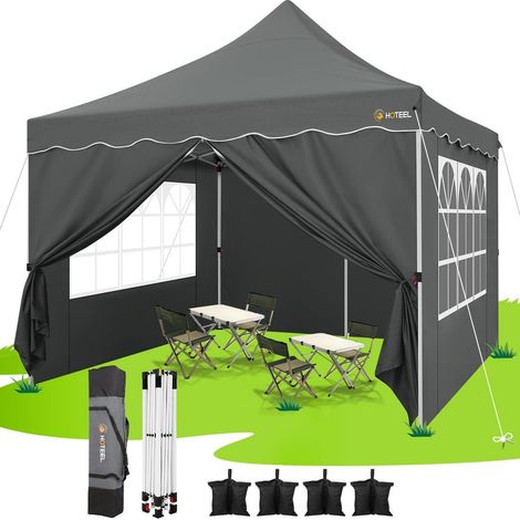 Faltpavillon 3x3m Grau Wasserdicht mit 4 Seitenteilen und UV-Schutz 50+ (1/5)