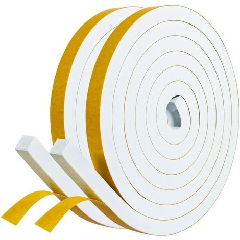 Joint Adhésif pour Portes entrée Fenêtre 2 rouleaux Joint Isolationen en Mousse Caoutchouc 12mm x 10mm x 2m Antichoc Calfeutrage Contre aux courants d'air Poussière - Mousse blanc film jaune (1/4)