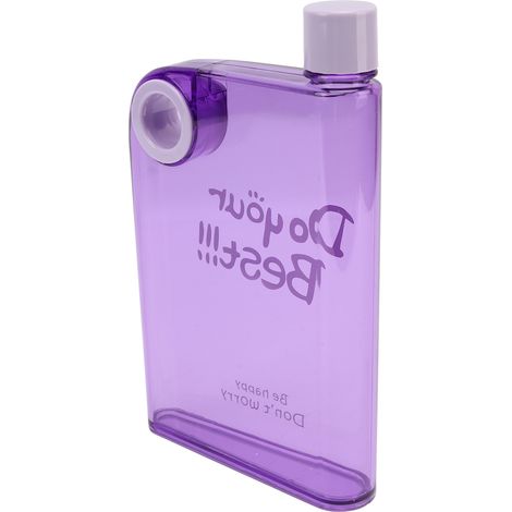 Bouteille d'eau plate et fine de 420 ml avec couvercle, tasse de voyage portable, bouteille en plastique réutilisable avec trou rond, violette (1/5)