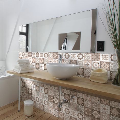 Sticker Mural Carrelage adhésif Cuisine Salle de Bain - 24 STICKERS CARRELAGES AZULEJOS HÉLÉORNA - 24stickers10x10cm (1/5)