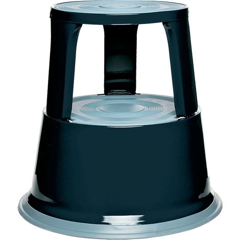 BRB Tabouret à roulettes en tôle d'acier, 3 roulettes pivotantes, hauteur 430 mm, capacité de charge 150 kg, noir