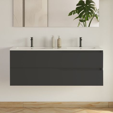 Meuble sous vasque seul, 2 tiroirs, 120cm, pour double vasque - noir - LUNA
