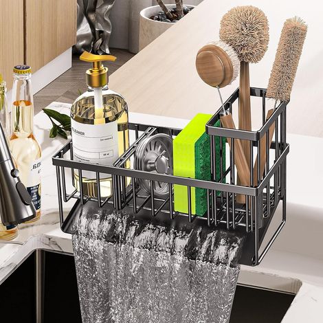 Soporte para esponja para fregadero de cocina, organizador de fregadero de acero inoxidable con bandeja de drenaje automático, almacenamiento de esponja para fregadero de cocina, excelentes accesorios (1/5)