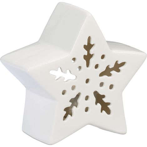 Relaxdays Portacandele in Ceramica, Stella Luminosa Porta-Tealight, per 1 Candelina, HLP: 11 x 12 x 5,5 cm, Bianco