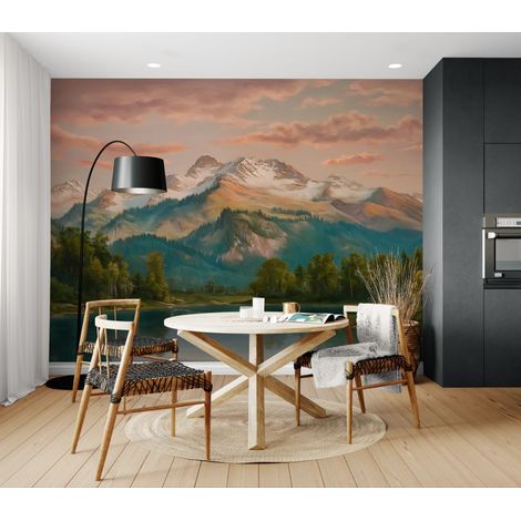 Papier peint Paysage – lac et sommets peints - 150 x 250 cm (1/2)