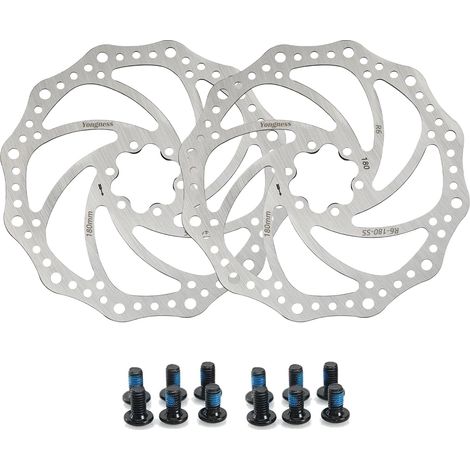 Lot de 2 disques de frein à disque de vélo 140mm/160mm/180mm, 203mm,6 trous avec 12 vis disque de frein en acier inoxydable, compatible avec la plupart des freins à disque (Argent 160 mm) (1/5)