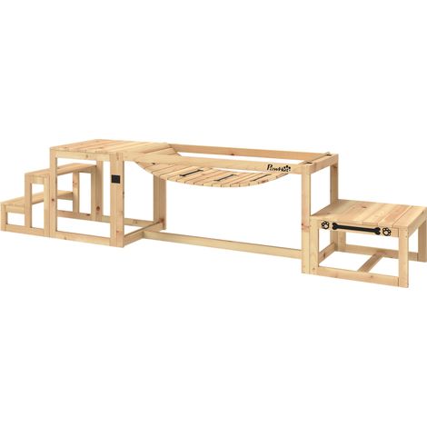 Parcours d'agilité pour chiens, structure d'entraînement avec pont, escaliers et plateforme, en bois de sapin, pour grands chiens jusqu'à 40 kg. (1/5)