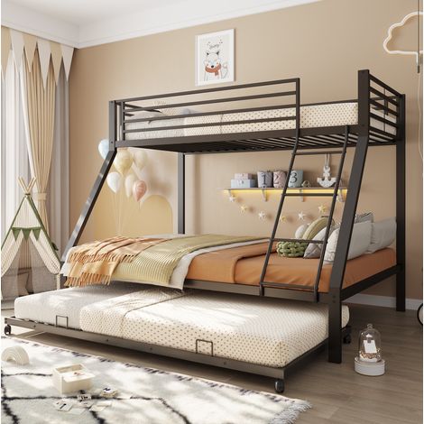 Litera de metal 90x200/140x200 cm con cama nido 90x190 cm, negro OKMYHOME (1/5)