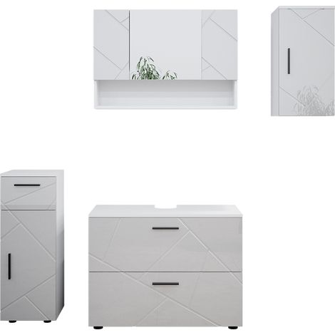 Conjunto de muebles de baño Irma, Blanco alto brillo, 4 piezas, Vicco