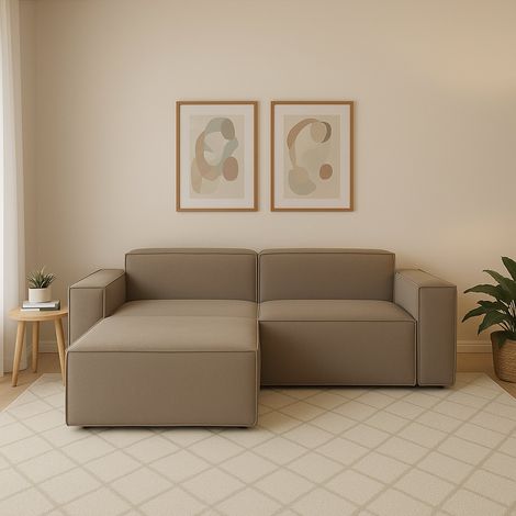Talamo Italia - Divano fisso con penisola Assurte, Divano componibile con chaise longue sinistra, Sofà moderno in tessuto, 100% Made in Italy, Cm 240x170h70, Tortora (1/5)