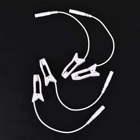 2 pinces à électrodes pour le soulagement des douleurs auriculaires (TENS) avec broches de 2 mm, câble d'alimentation et câble de connexion inclus. Aide au massage pendant le sommeil. Pinces à électro