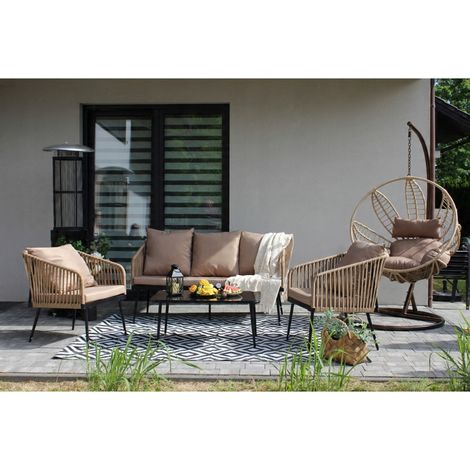 Set da giardino 4 posti STRAPA beige con corda intrecciata e tavolino basso (1/5)