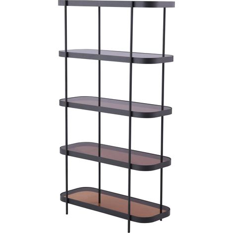 Bibliothèque 160 cm x 90 cm x 38 cm, Étagères en Verre Fumé et Structure Métallique Noire, Étagère Murale pour Salon, Design Moderne, Auto-Montage, Rangement Élégant (1/5)