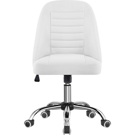Yaheetech – Chaise de bureau à dossier moyen – Similicuir blanc – Hauteur réglable 50-59 cm – Roulettes pivotantes 360° – Accoudoirs intégrés (1/5)