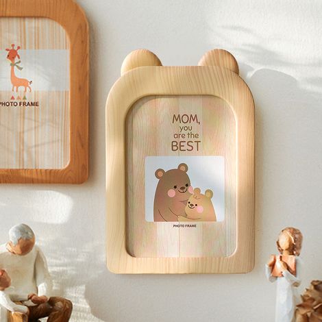 Cadre photo créatif mignon à motif dessin animé, 18 cm, décoration de bureau ou murale pour chambre d'enfant, ours beige (1/5)