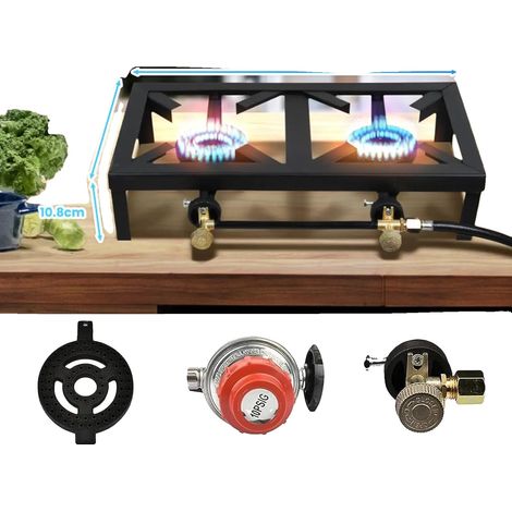 Cocina de gas, diseño portátil, dos quemadores, doble control. (1/2)