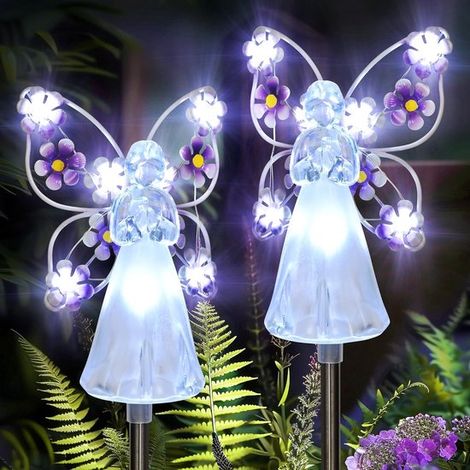 Lampes Solaires de Jardin en Forme D'ange, 2 Pièces - Lampe D'extérieur avec 7 LED pour la Décoration de Tombes de Cimetière - Cadeau Souvenir, (1/5)