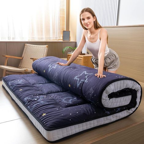 Futon Mattress, Japanese Floor Mattress, Quilted Mattress Topper, Breathable Guest Bed (Moon and Stars, 90 x 190 cm) (1/5)