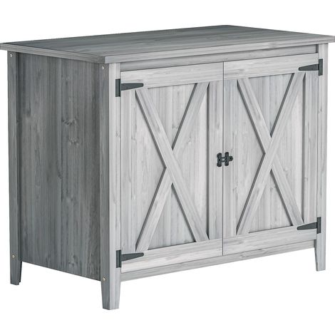 Armoire de rangement extérieur en bois gris clair, 110x60x88,5 cm, avec étagères et double porte, placard de jardin fonctionnel (1/5)