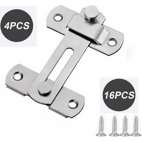 Lot de 4 serrures plates 180° en acier inoxydable pour portes coulissantes intérieures et 16 vis (argent petit) (1/5)