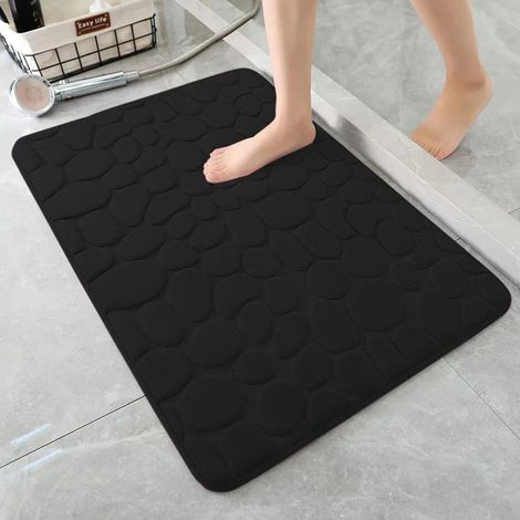 Tapis de Bain en Mousse à mémoire de Forme - Tapis de Douche Absorbant - Tapis de Bain décoratif - Tapis antidérapant - 40 x 60 cm - Noir (1/5)