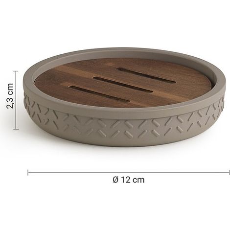 Porte-savon Thea en résine et bambou gris/naturel 2,3 x 12 x 12 cm (1/2)