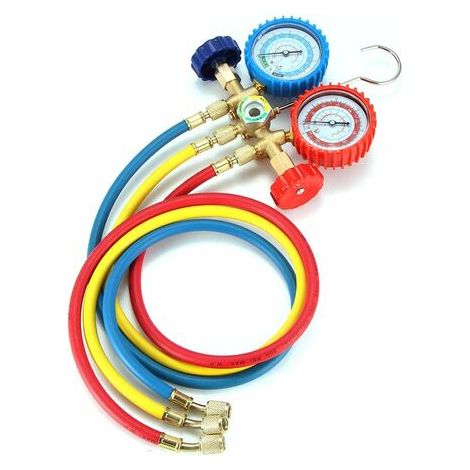 Kit de charge de tuyau de mesure de réfrigérant de climatisation automobile (avec manomètre), adapté aux réfrigérants R12, R22, R134a et R502. (1/4)