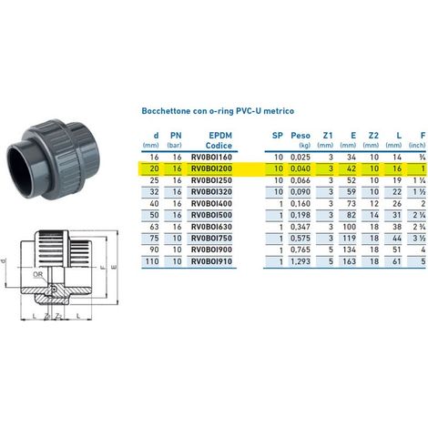 Bocchettone con o-ring PVC-U metrico ø20 PN16 INPFBO120000 - -  IRRITEC - -