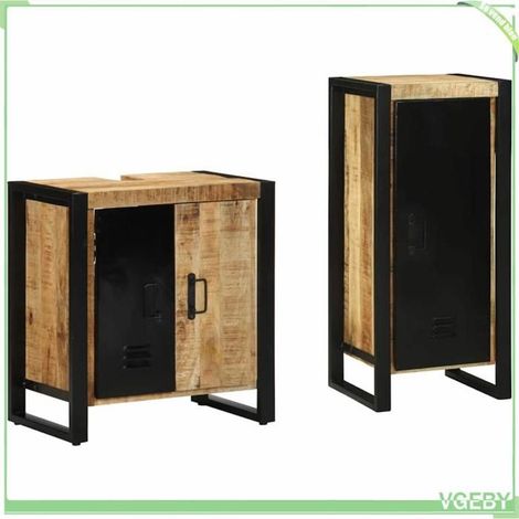 Ensemble de mobilier de salle de bain - FAF7291712427916 - Bois de mangue massif - Cadre en fer - Grand rangement (1/5)