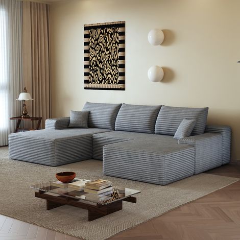 Canapé modulaire 270cm sans montage, sofa d'angle L avec méridienne, assise profonde, gris, pour salon, chambre, appartement (1/5)