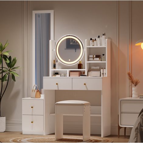 Toeletta trucco con specchi LED e sgabello 109 cm OKMYHOME (1/5)