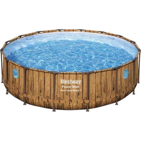 Bestway Piscine hors sol tubulaire ronde Bestway Power Steel Swim Vista 488 x 122 cm décor bois (1/10)