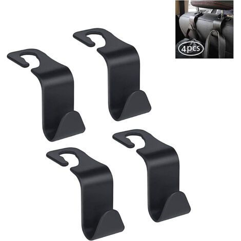 4er-Pack (schwarz) Auto-Kopfstütze Haken Auto-Sitz Haken - Auto Aufhänger Lagerung Organizer Tasche Haken für Handtaschen Geldbörsen Mäntel Regenschirm Einkaufstüten (1/5)