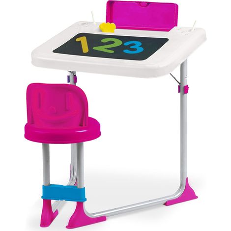 Banco Scuola 2in1 Rosa in Metallo Seggiolino e Piano Reclinabile Portaoggetti