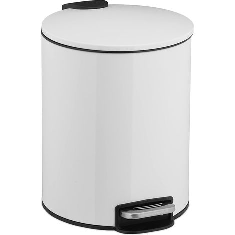 Poubelle de Salle de Bain, 5 L, Seau intérieur Amovible, métal, Poubelle à pédale, Blanche (1/5)