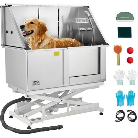 Baignoire de Chien Acier Inoxydable, Baignoire de Toilettage Électrique pour Animaux de Compagnie 127 cm Station de Lavage Chat, avec Panneau Filtre Eau, Robinet, Pommeau de Douche, Porte Droite (1/5)